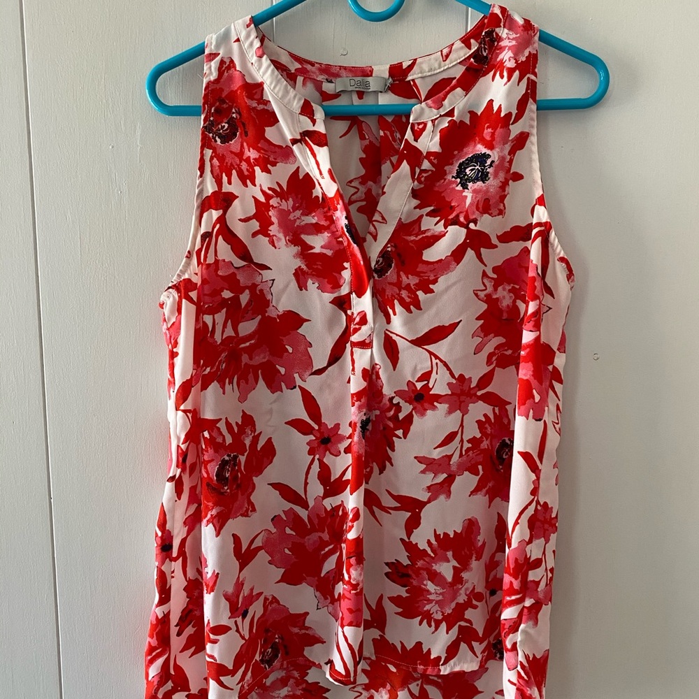 Red floral blouse